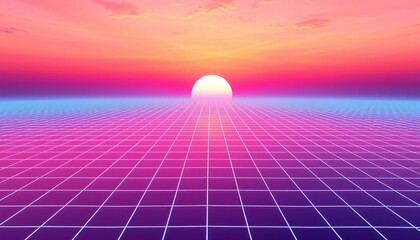 vaporwave grids Retro Style landscape with grid background