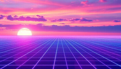 vaporwave grids Retro Style landscape with grid background