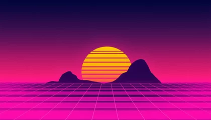 vaporwave grids Retro Style landscape with grid background