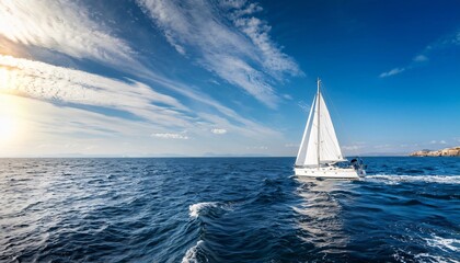 Obraz premium Sailing boat with full sails cruising in the open sea