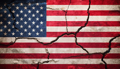 Cracked and weathered American flag symbolizing division and challenges