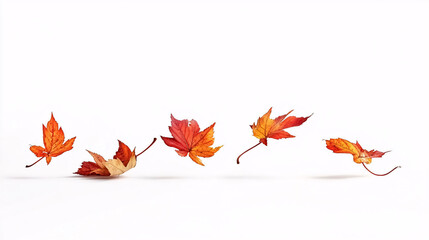 Autumn Maple Leaves Falling Down Isolated on White Background: Falling maple leaves isolated on a white background, capturing the dynamic movement of autumn.