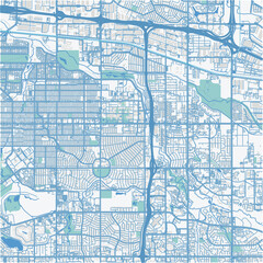 Map of Aurora in Colorado in a professional blue style. Contains layered vector with roads water, parks, etc.