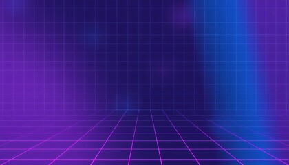 vaporwave grids Retro Style landscape with grid background