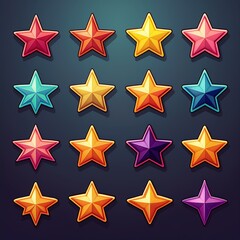Obraz premium Pixel Art Stars Collection 8-bit Sparkling Stars on Dark Background.