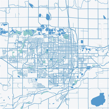 Map of Greeley in Colorado in a professional blue style. Contains layered vector with roads water, parks, etc.