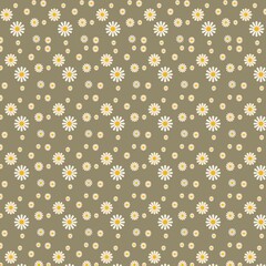 Seamless white daisy pattern featuring delicate blooms with bright yellow centers, set against a soft, neutral background. Ideal for textiles, stationery, or spring-themed designs, evoking a fresh, na