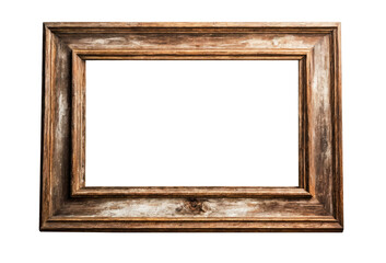 Old brown wooden frame with wide boards on white and transparent background. PNG.