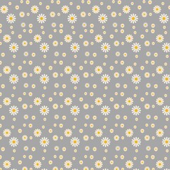 Seamless white daisy pattern featuring delicate blooms with bright yellow centers, set against a soft, neutral background. Ideal for textiles, stationery, or spring-themed designs, evoking a fresh, na