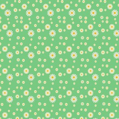 Seamless white daisy pattern featuring delicate blooms with bright yellow centers, set against a soft, neutral background. Ideal for textiles, stationery, or spring-themed designs, evoking a fresh, na