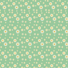 Seamless white daisy pattern featuring delicate blooms with bright yellow centers, set against a soft, neutral background.