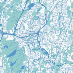 Map of New Britain in Connetticut in a professional blue style. Contains layered vector with roads water, parks, etc.