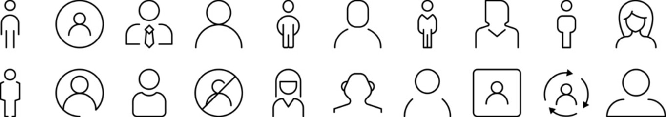 Male and Female User Avatar Bundle of Thin Icons. Editable Stroke. Suitable for Web Sites, Books, Cards, Apps