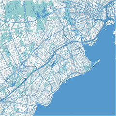 Map of West Haven in Connetticut in a professional blue style. Contains layered vector with roads water, parks, etc.