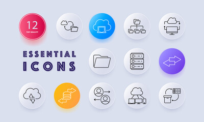 Cloud storage icon. Cloud upload, laptop connection, file directory, cloud synchronization, server storage, data transfer, database, file sharing, system network, folder, remote access, data backup