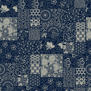 Japanese style traditional  fabric patchwork wallpaper abstract floral vector seamless pattern for shirt fabric wrapping carpet rug tablecloth pillow