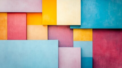 Abstract Geometric Pattern of Colorful Squares on a Wall