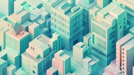 Impossible Isometric Cityscape of Architectural Cubes and Towers in a Surreal Digital Landscape