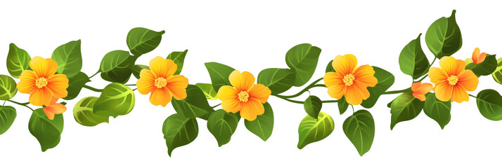 Orange flowers with green leaves. Png clipart for postcards, decorations and cards spring and summer tiime