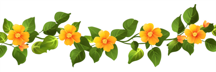 Orange flowers with green leaves. Png clipart for postcards, decorations and cards spring and summer tiime
