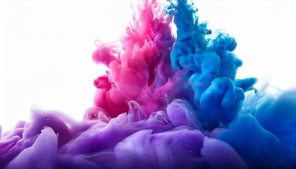 Obraz premium Acrylic ink cloud in water, abstract smoke with purple, blue, and pink tones on a white background.