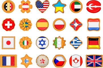 Set homemade cookie with flag country world in tasty biscuit