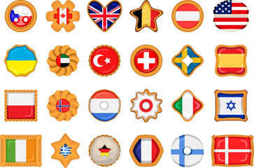 Set homemade cookie with flag country world in tasty biscuit