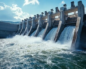 High Angle View of Hydroelectric Dam Releasing Water