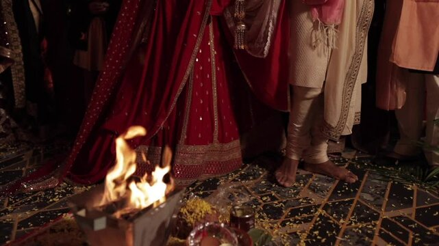 A shot of an Indian Wedding where rituals are being performed in India
