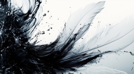 Fototapeta premium Abstract Black Ink and Feather Swirl in Water