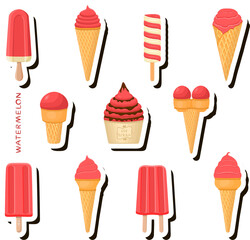 Big colorful set different types natural dessert ice cream of consisting various ingredients