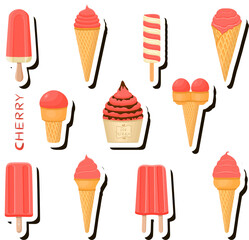 Big colorful set different types natural dessert ice cream of consisting various ingredients
