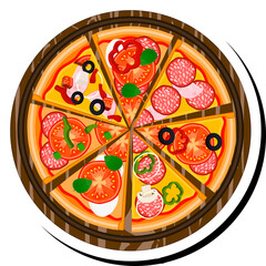 Illustration on theme big hot tasty pizza to pizzeria menu