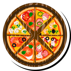 Illustration on theme big hot tasty pizza to pizzeria menu