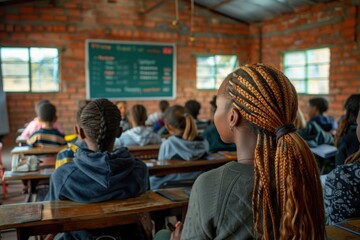 Many children sitting at desks in a classroom