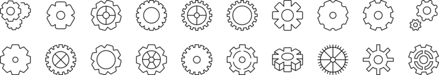 Gear and Cogwheel as Mechanism Related Image Collection. Editable Stroke. Perfect for Infographics, Articles, Books, Flyers, Banners