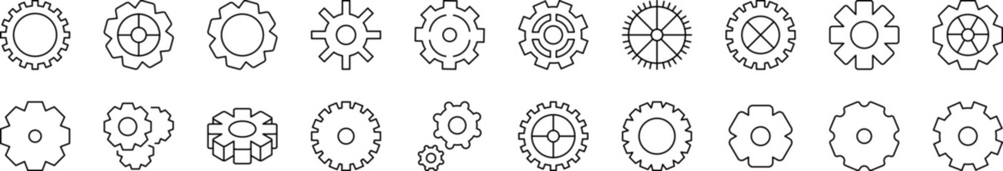 Gear and Cogwheel as Mechanism Outline Image Collection. Editable Stroke. Perfect for Infographics, Articles, Books, Flyers, Banners