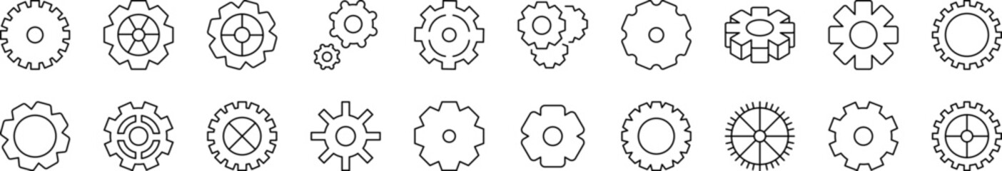 Gear and Cogwheel as Mechanism Outline Picture Collection. Editable Stroke. Perfect for Infographics, Articles, Books, Flyers, Banners