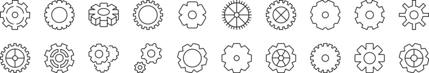 Gear and Cogwheel as Mechanism Picture Collection. Editable Stroke. Perfect for Infographics, Articles, Books, Flyers, Banners