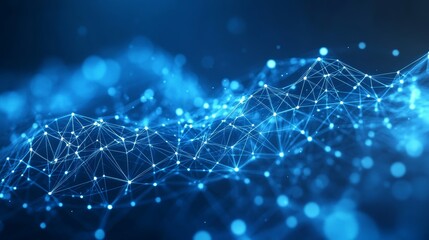 Abstract Technological Network with Glowing Dots and Lines on a Dark Blue Background. 3D Rendering.
