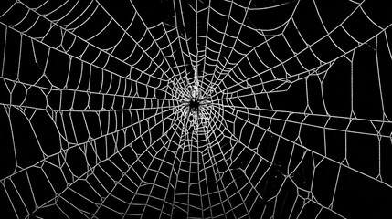 Obraz premium Intricate Spider Web Glistening with Dew Drops, Capturing the Beauty of Nature’s Artistry, Perfect for Themes of Spooky Season or Natural Wonder
