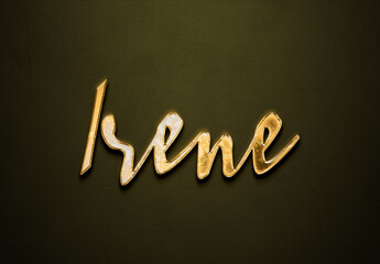 Old gold text effect of Spanish name Irene with 3D glossy style Mockup.