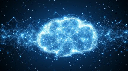 Obraz premium Digital Brain On Blue Technology Background. Abstract Neural Network Connection Structure.