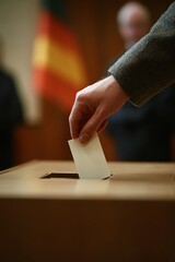 Hand Casting Ballot in Box, Emphasizing Government Election Day, Politics and Civics Symbolism.