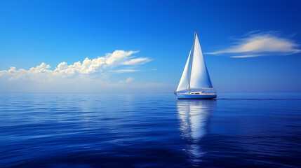 Obraz premium Elegant Sailboat Gliding Across the Calm Blue Ocean Horizon
