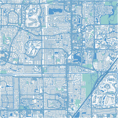 Map of Margate in Florida in a professional blue style. Contains layered vector with roads water, parks, etc.