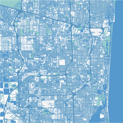 Map of Pembroke Pines in Florida in a professional blue style. Contains layered vector with roads water, parks, etc.