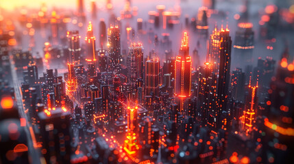 Obraz premium Futuristic Neon Cityscape with Glowing Skyscrapers 