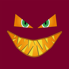 A sinister Halloween face with sharp teeth and glowing eyes. Perfect for spooky designs, decorations, and eerie Halloween-themed projects.