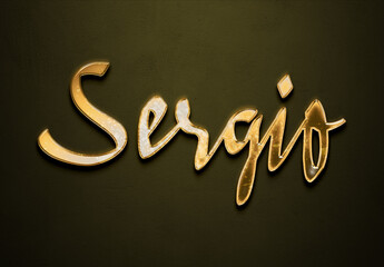 Old gold text effect of Spanish name Sergio with 3D glossy style Mockup.
